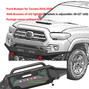 OMP Offroad Custom Front Bumper Compatible for Toyota Tacoma 2016-2023 - 3rd Gen Tacoma Enhanced Protection and Style