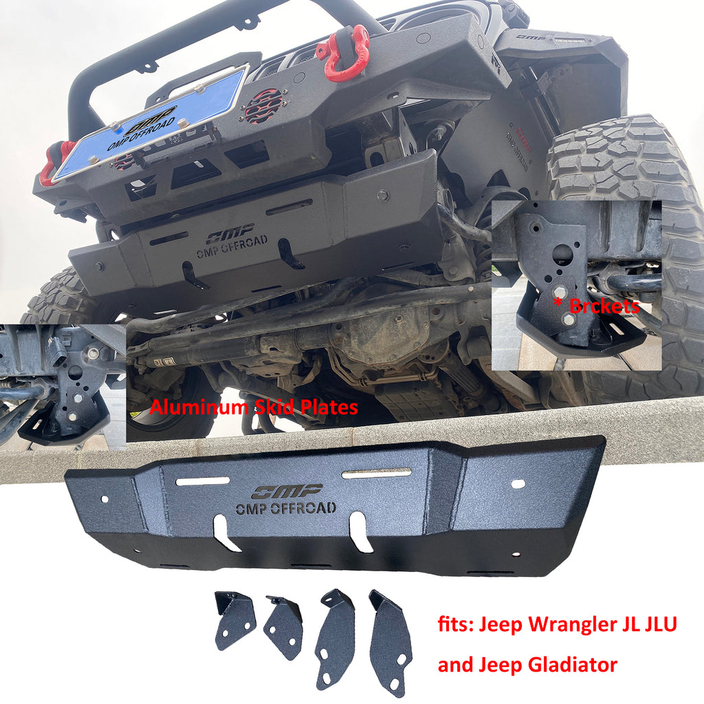 OMP Offroad Aluminum Front Skid Plate Compatible for Jeep Wrangler 2018-2024, Jeep Gladiator - Heavy Duty Gladiator bumper skid plate, Light Weight, Easy Installation