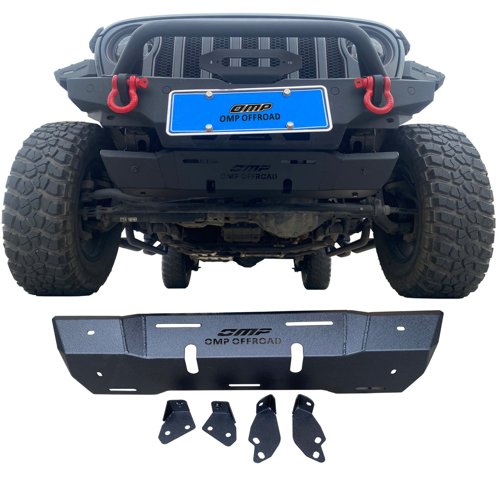 OMP Offroad Aluminum Front Skid Plate Compatible for Jeep Wrangler 2018-2024, Jeep Gladiator - Heavy Duty Gladiator bumper skid plate, Light Weight, Easy Installation