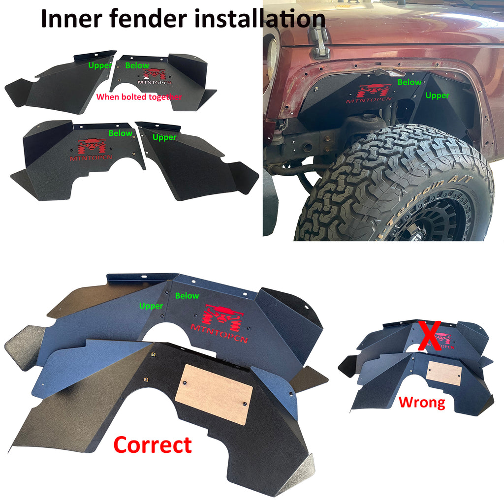 MTNTOPCN Steel Fender Flares Front & Rear + Front Inner Fender Compatible for Jeep Wrangler 2007-2018 JK & JKU Unlimited, Revamp Your Jeep: 2007-2018 Jeep Wrangler Fender Flares for Off-Road Adventures
