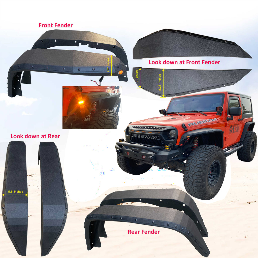 MTNTOPCN Blade Concept Design Steel Fender Flares compatible for 2007-2018 Jeep Wrangler - Enhance Your Off-Roading Experience with Superior Style and Durability (With Innder Fenders-MTN49013JK)