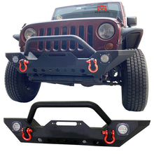 Load image into Gallery viewer, MTNTOPCN Front Bumper Compatible with 2007-2018 Jeep Wrangler JK & Unlimited, Rock Crawler Bumper with Winch Plate Mounting & 2 x LED Lights & 2 x D-Rings Off Road
