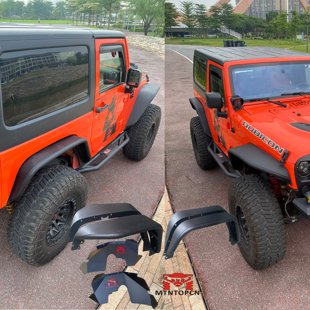MTNTOPCN Steel Fender Flares Front & Rear + Front Inner Fender Compatible for Jeep Wrangler 2007-2018 JK & JKU Unlimited, Revamp Your Jeep: 2007-2018 Jeep Wrangler Fender Flares for Off-Road Adventures