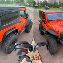 Load image into Gallery viewer, MTNTOPCN Steel Fender Flares Front & Rear + Front Inner Fender Compatible for Jeep Wrangler 2007-2018 JK & JKU Unlimited, Revamp Your Jeep: 2007-2018 Jeep Wrangler Fender Flares for Off-Road Adventures