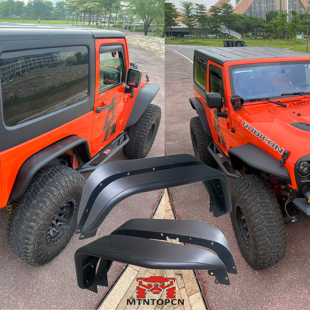 MTNTOPCN OffRoad Design Steel Tube Fender Flares Front & Rear Compatible for Jeep Wrangler 2007-2018 JK & JKU Unlimited 2 Door and 4 Door Models