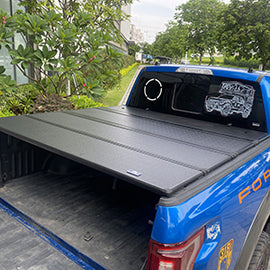 MTNTOPCN Aluminum Quad Fold Tonneau Cover Compatible for 2015-2024 Ford F150 Double Cab/Crew Cab (SuperCrew) (incl. Raptor/Lightning) 5' 7