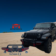 Load image into Gallery viewer, MTNTOPCN AQMR Front Bumper, Compatible for 2007-2024 Jeep Wrangler Rock Crawler Bumper with Winch Plate Mounting &amp; 2 x LED Lights &amp; 2 x D-Rings Off Road and Utilizes OEM fog lights