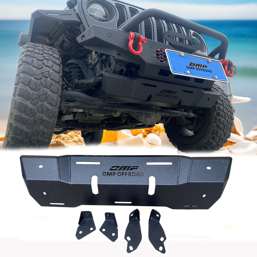 OMP Offroad Aluminum Front Skid Plate Compatible for Jeep Wrangler 2018-2024, Jeep Gladiator - Heavy Duty Gladiator bumper skid plate, Light Weight, Easy Installation