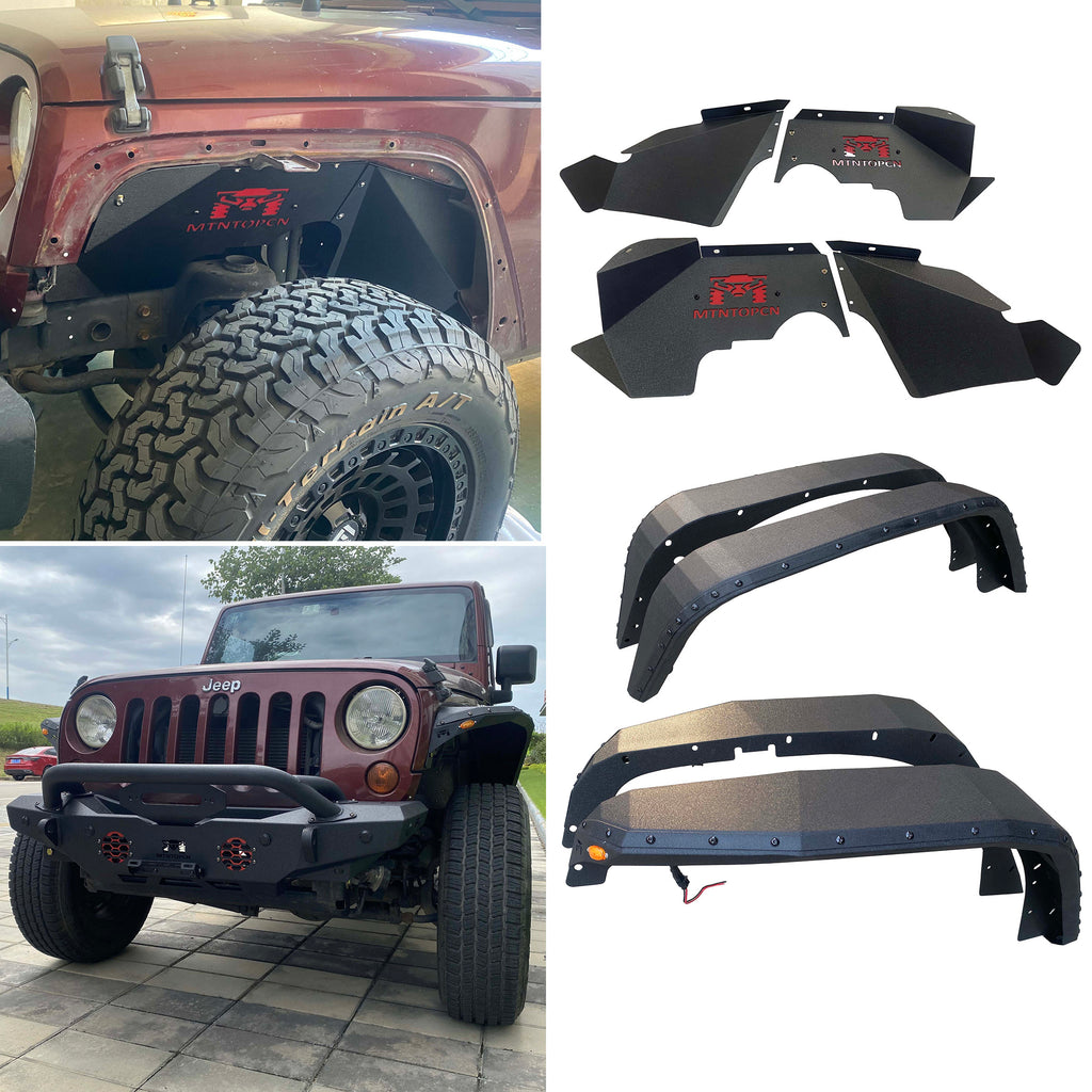 MTNTOPCN Blade Concept Design Steel Fender Flares compatible for 2007-2018 Jeep Wrangler - Enhance Your Off-Roading Experience with Superior Style and Durability (With Innder Fenders-MTN49013JK)