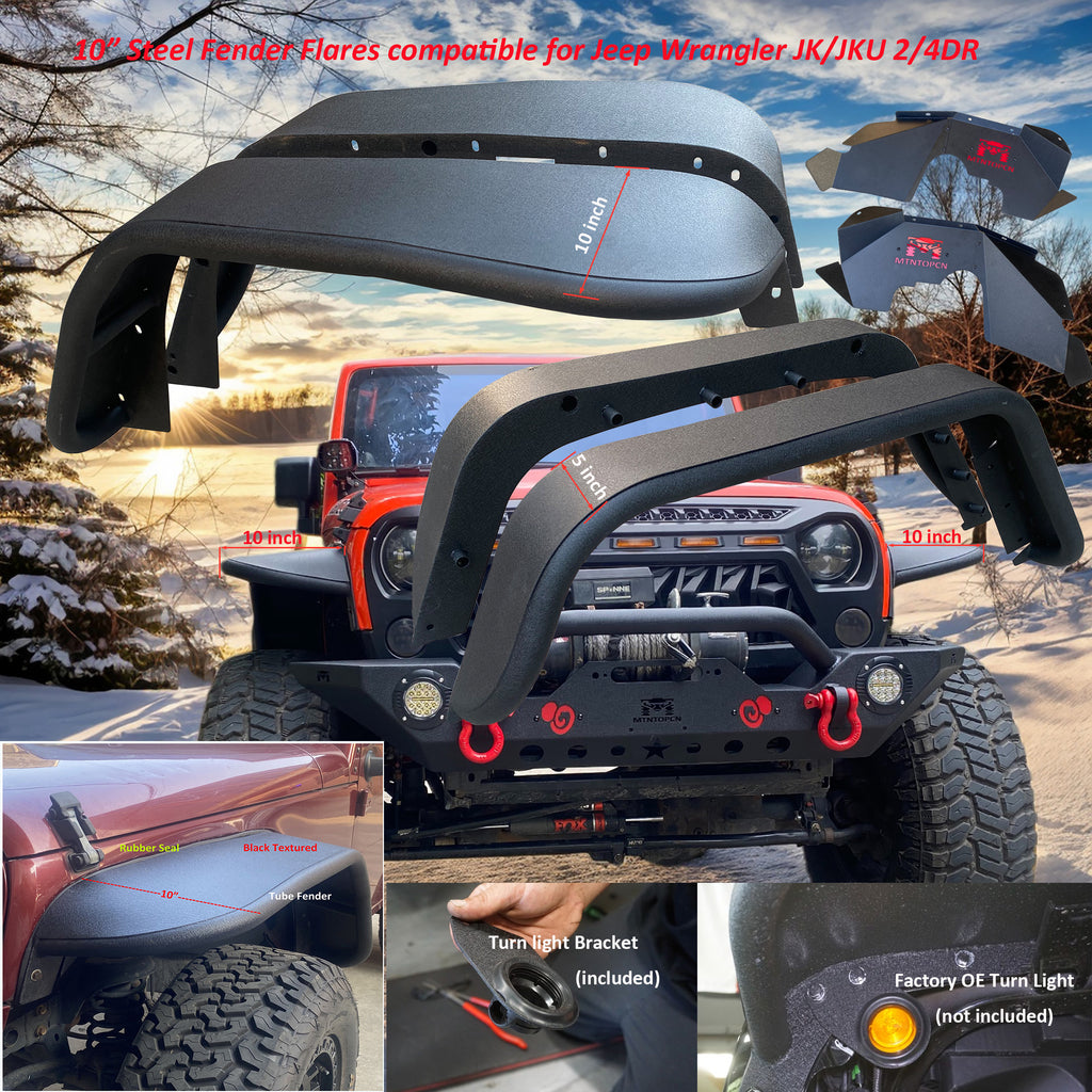 MTNTOPCN Aluminum Fender Flares Front & Rear Compatible for Jeep Wrangler 2007-2018 JK & JKU Unlimited, Revamp Your Jeep: 2007-2018 Jeep Wrangler Fender Flares for Off-Road Adventures