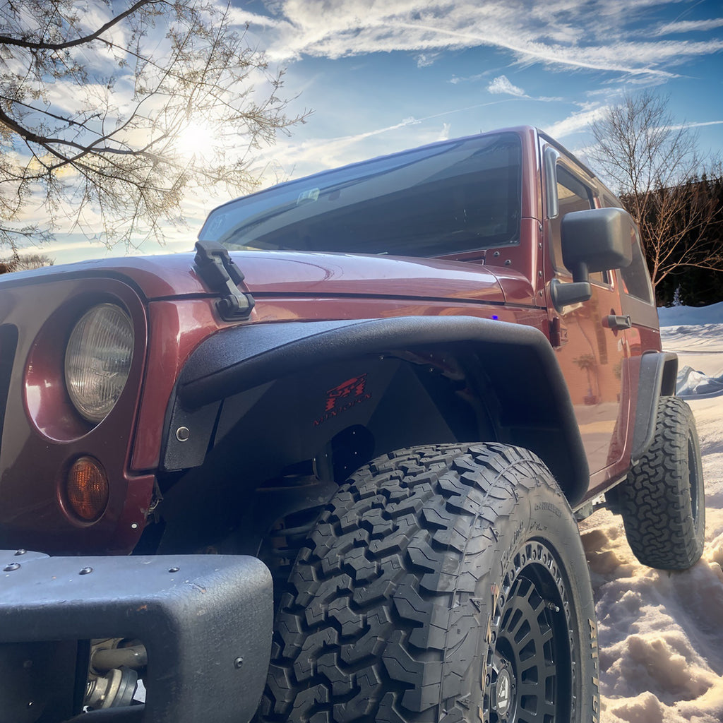 MTNTOPCN Aluminum Fender Flares Front & Rear + Inner Fender Compatible for Jeep Wrangler 2007-2018 JK & JKU Unlimited, Revamp Your Jeep: 2007-2018 Jeep Wrangler Fender Flares for Off-Road Adventures