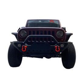 MTNTOPCN Front Bumper Compatible with 2007-2018 Jeep Wrangler JK & Unlimited, Rock Crawler Bumper with Winch Plate Mounting & 2 x LED Lights & 2 x D-Rings Off Road