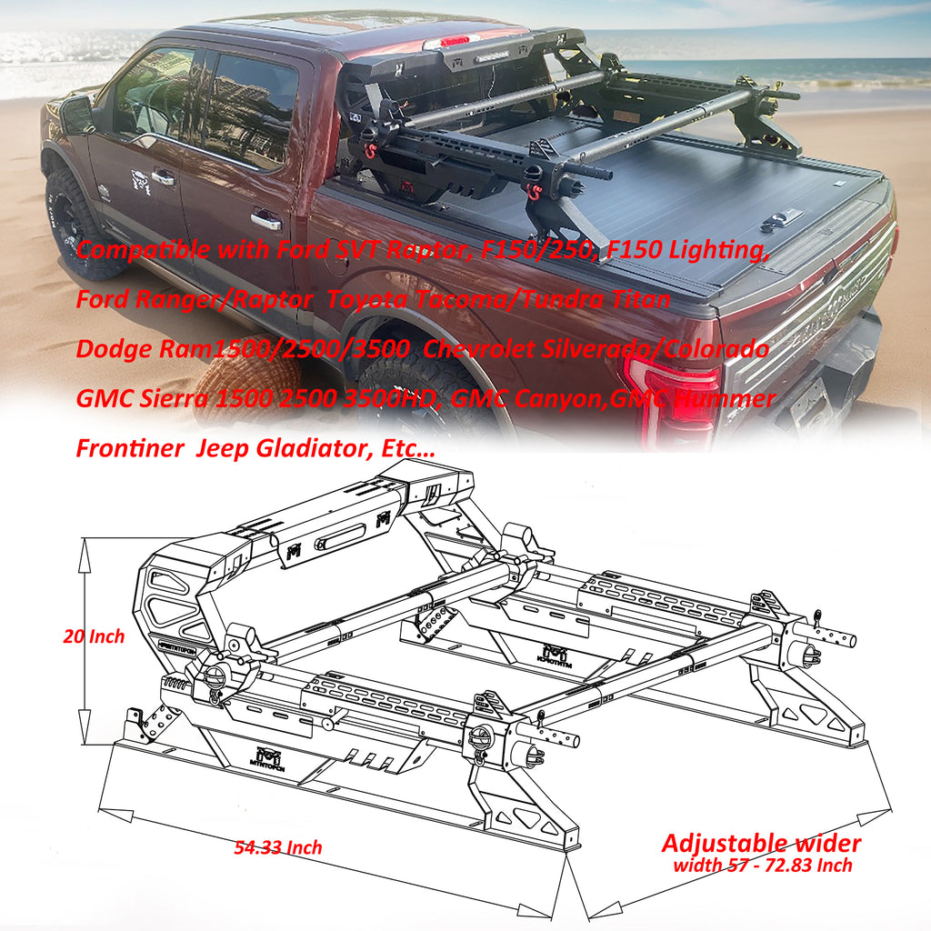 MTNTOPCN Aluminum Machine Gun Design Roll Bar Roof Rack - US Patent, Adjustable, Durable & Versatile for Outdoor Adventures