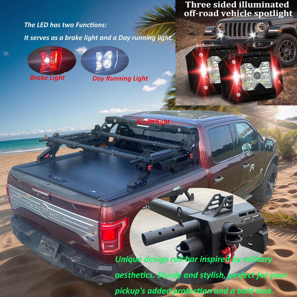 MTNTOPCN Aluminum Machine Gun Design Roll Bar Roof Rack - US Patent, Adjustable, Durable & Versatile for Outdoor Adventures