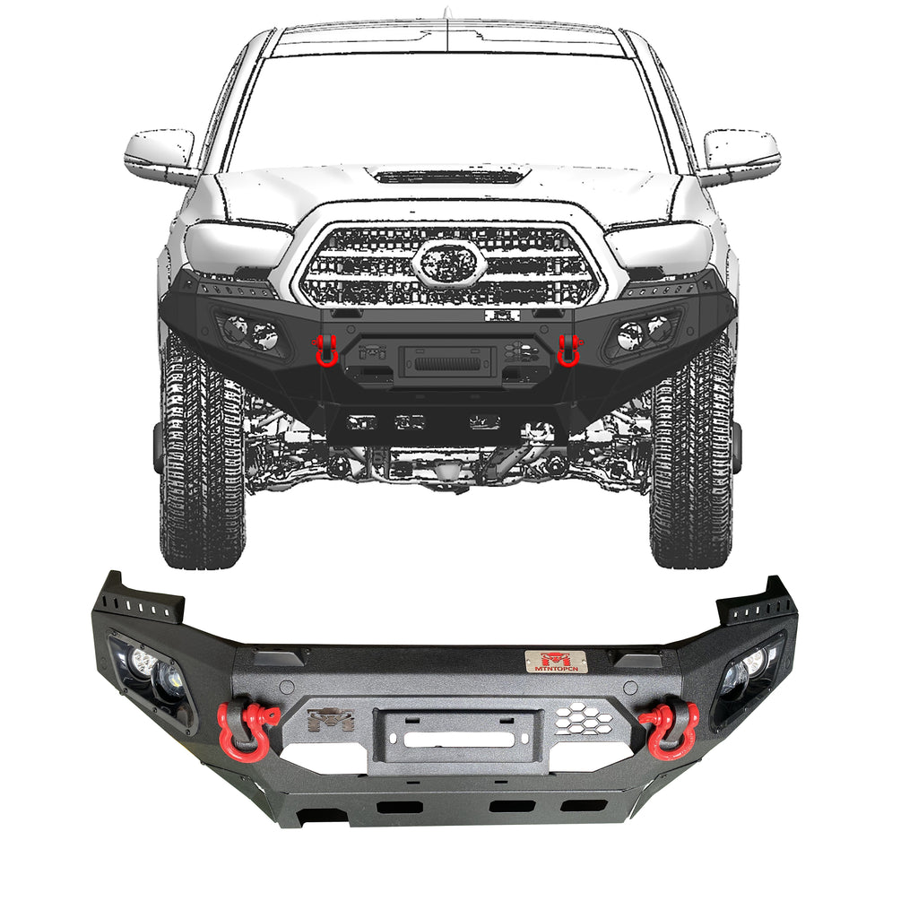 MTNTOPCN Front Bumper Full Size Compatible for Toyota Tacoma 2016-2023 with 2 Fog lamp and 2 LED